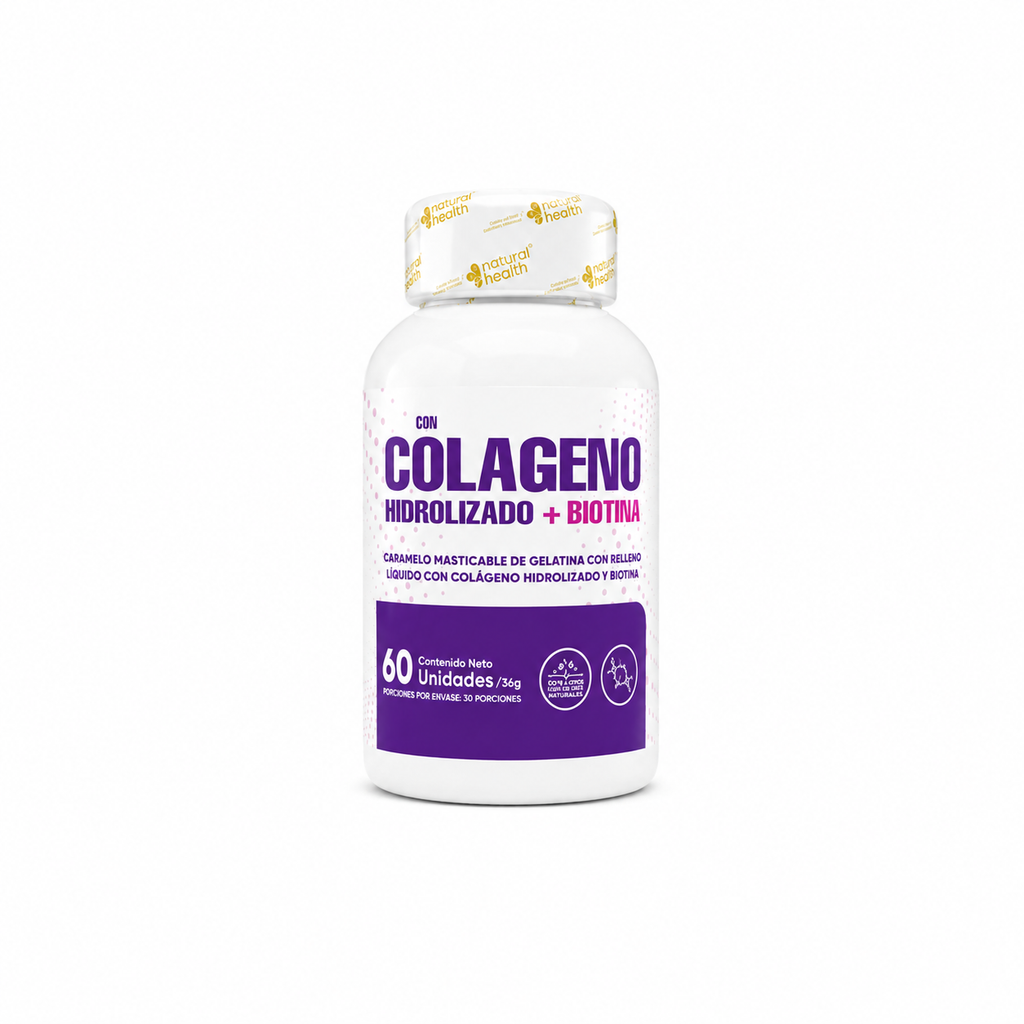 Colágeno dietario en cápsulas, suplemento nutricional para complementar la alimentación y apoyar el cuidado de la piel, articulaciones, huesos y uñas.