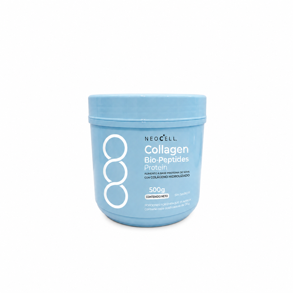 NeoCell Collagen Bio-Peptides Protein 500g con colágeno hidrolizado y proteína de soya, suplemento nutricional sin sabor para piel, cabello, uñas y articulaciones.
